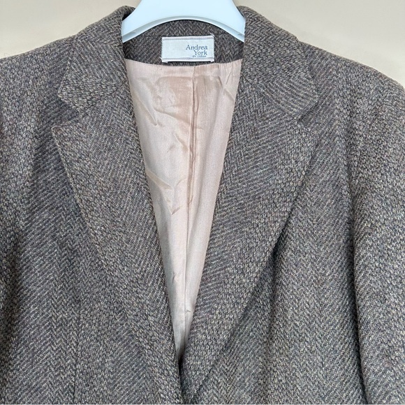 Vintage Andrea York by Farah Women 16 Wool Blazer Herringbone Academia Brown Gra - Picture 6 of 12